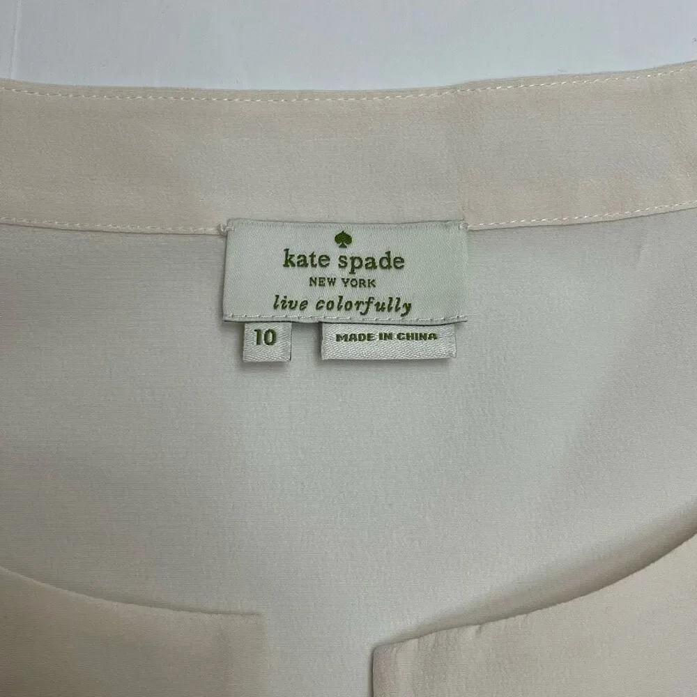 Kate Spade Addie Top Silk Split Neck Pleated Tank Top Cream Size 10